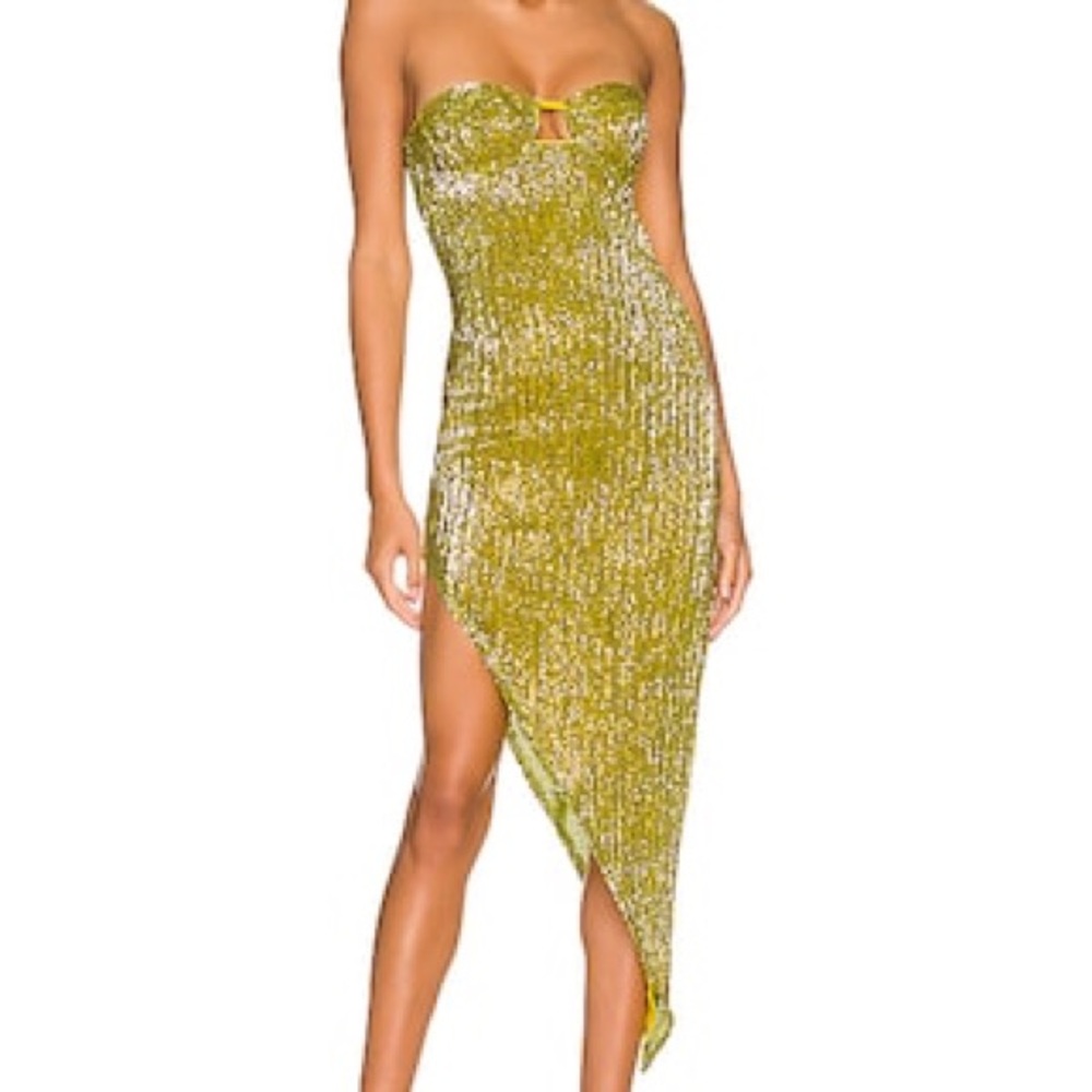 Camila Coelho Asymmetrical Mackenzie Midi Dress in Limoncello colour